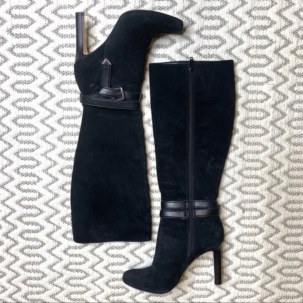 ANTONIO MELANI Black Suede Knee-High Stiletto Boots